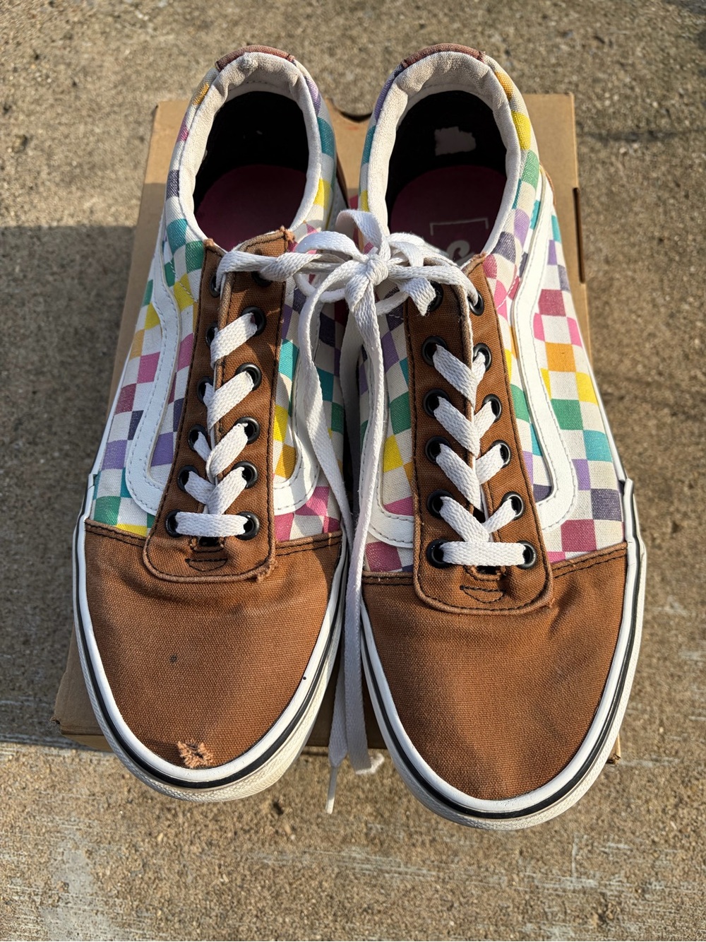 Vans Checkerboard Old Skool Sneakers in Multicolor and Brown